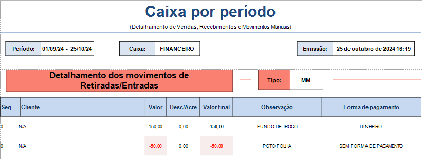 Pré-visualização Retiradas e Entradas